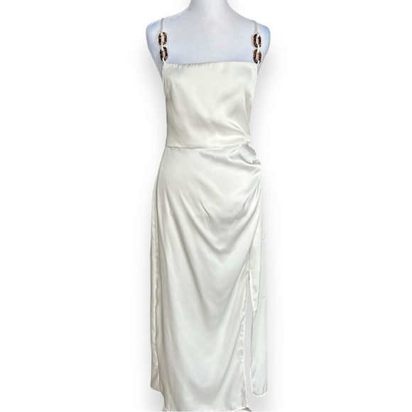 NWT Zara Women’s Chain Strap Satin Effect Straight Neck White Midi Dress Size XL - Picture 9 of 15